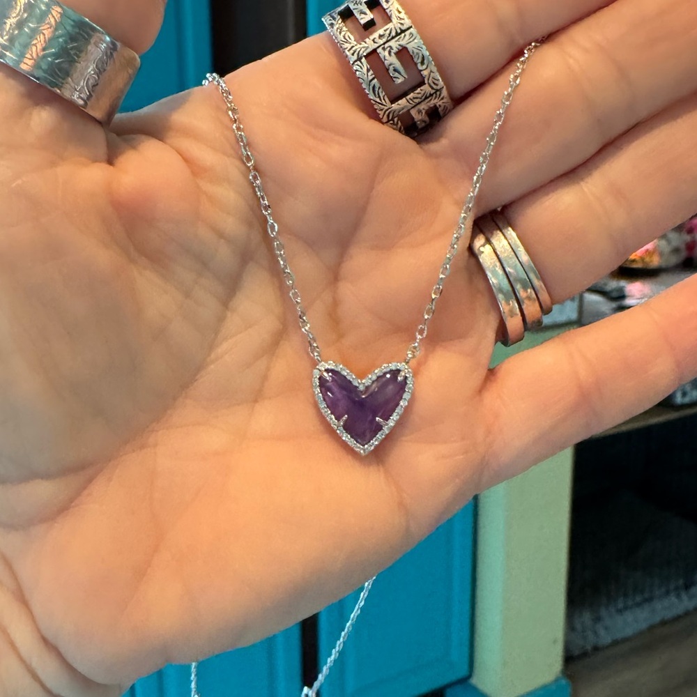 Natural Amethyst and Moissanite heart necklace